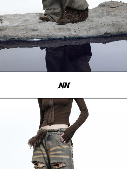 NORTH NODE Sculpted Washed Distressed Curved Cut Women&