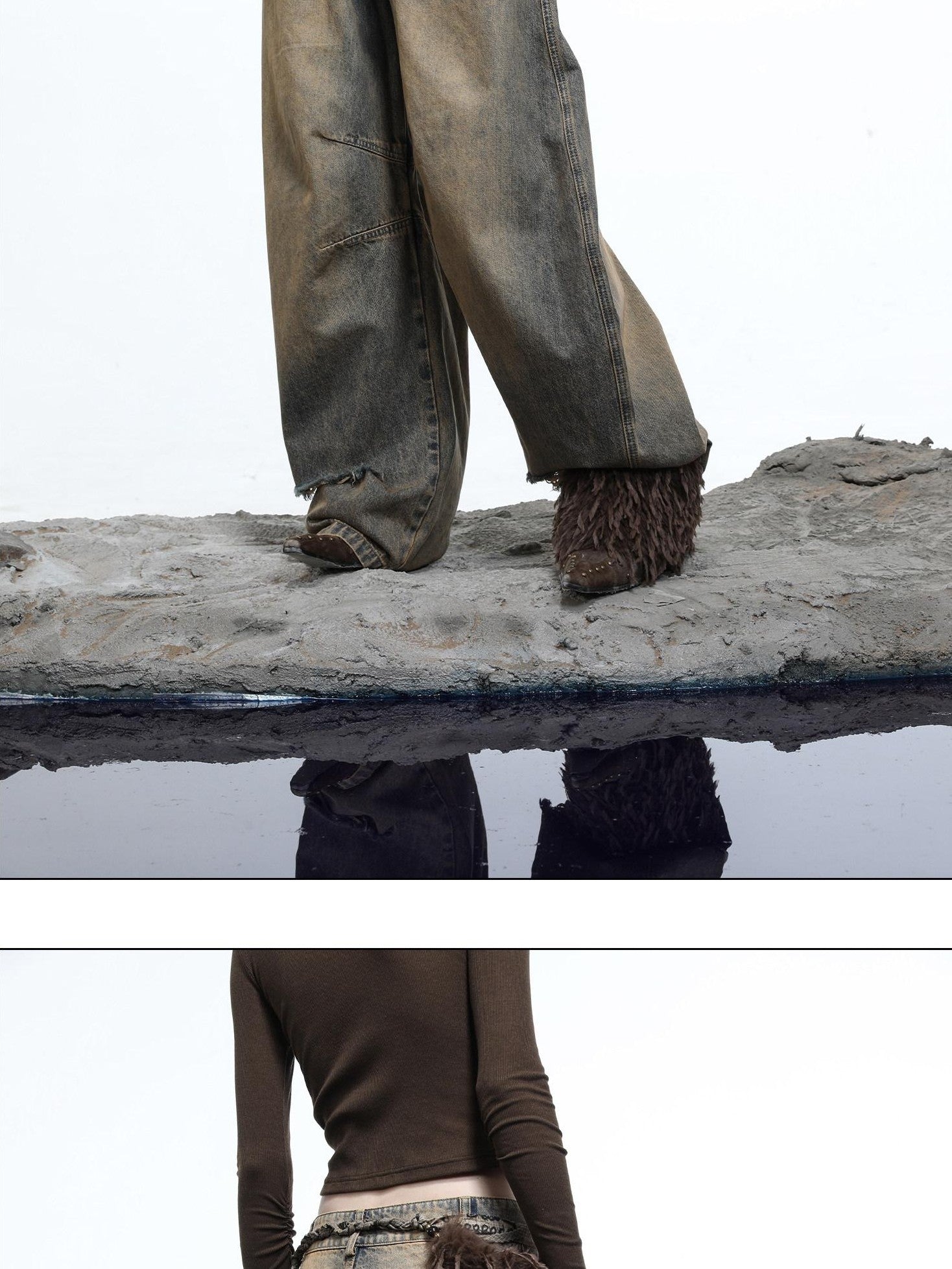 NORTH NODE Sculpted Washed Distressed Curved Cut Women&
