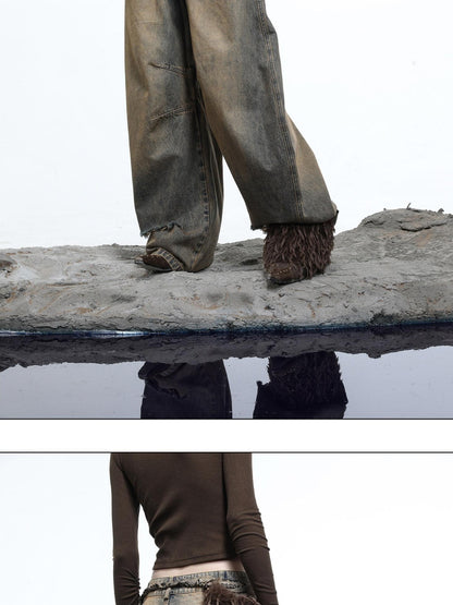 NORTH NODE Sculpted Washed Distressed Curved Cut Women&