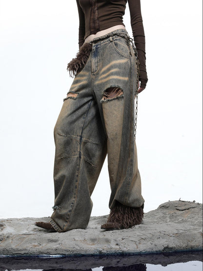 NORTH NODE Sculpted Washed Distressed Curved Cut Women&