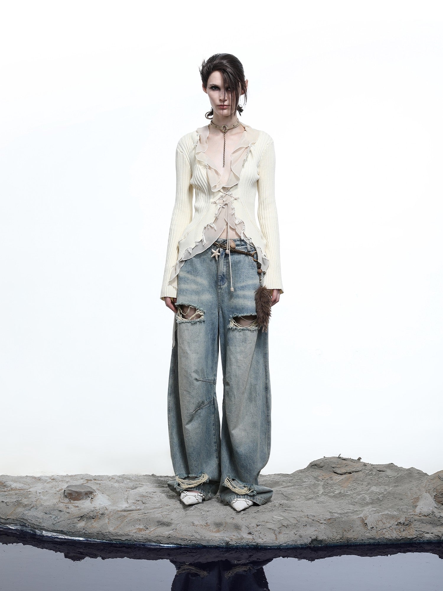 NORTH NODE Sculpted Washed Distressed Curved Cut Women&