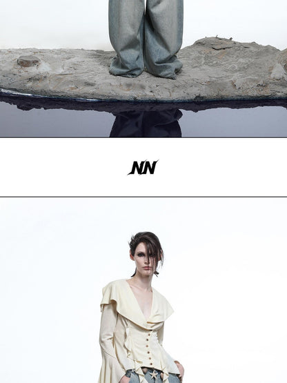 NORTH NODE Sculpted Washed Distressed Curved Cut Women&