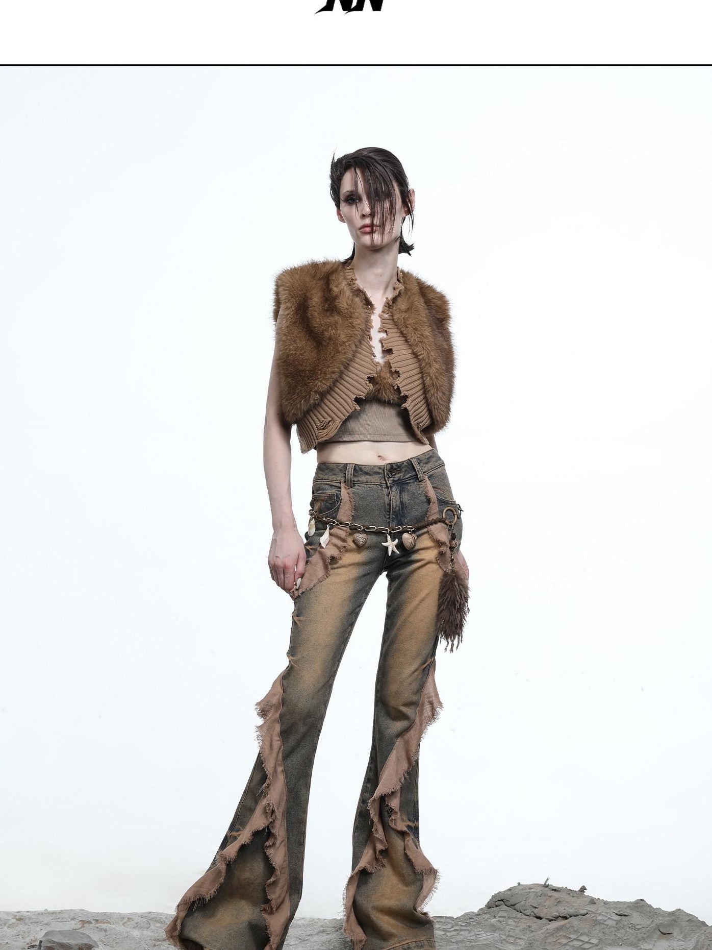 NORTH NODE Shaggy Knitted Patchwork Layered Women&