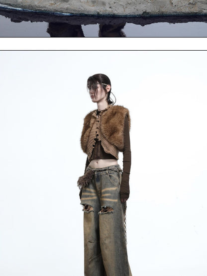 NORTH NODE Shaggy Knitted Patchwork Layered Women&