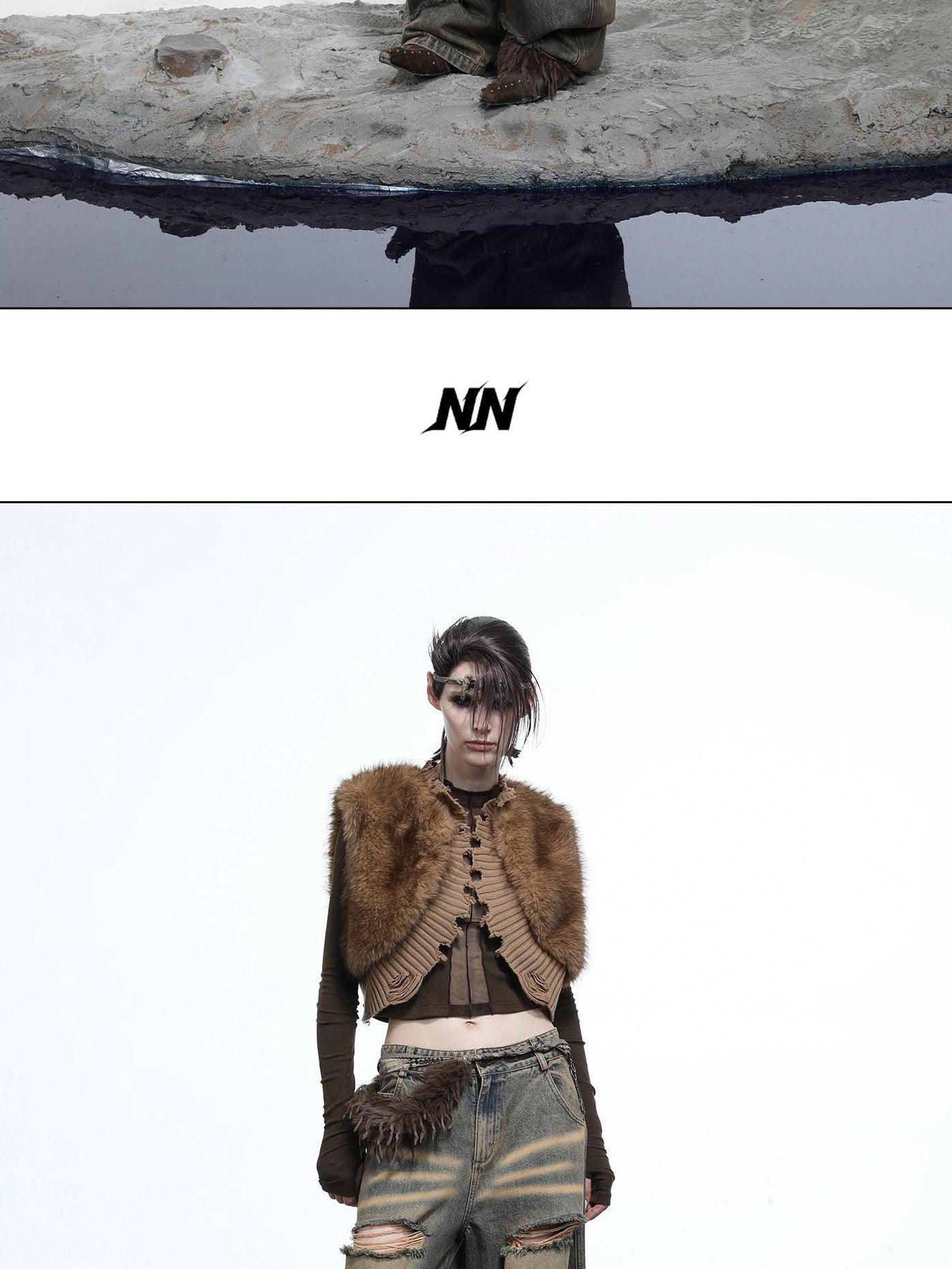 NORTH NODE Shaggy Knitted Patchwork Layered Women&