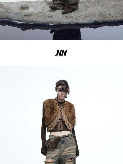 NORTH NODE Shaggy Knitted Patchwork Layered Women&