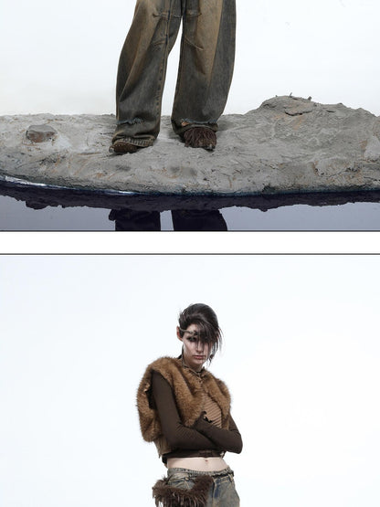 NORTH NODE Shaggy Knitted Patchwork Layered Women&