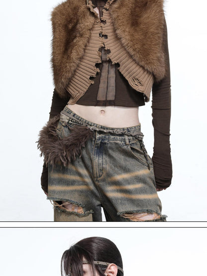 NORTH NODE Shaggy Knitted Patchwork Layered Women&