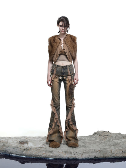 NORTH NODE Shaggy Knitted Patchwork Layered Women&