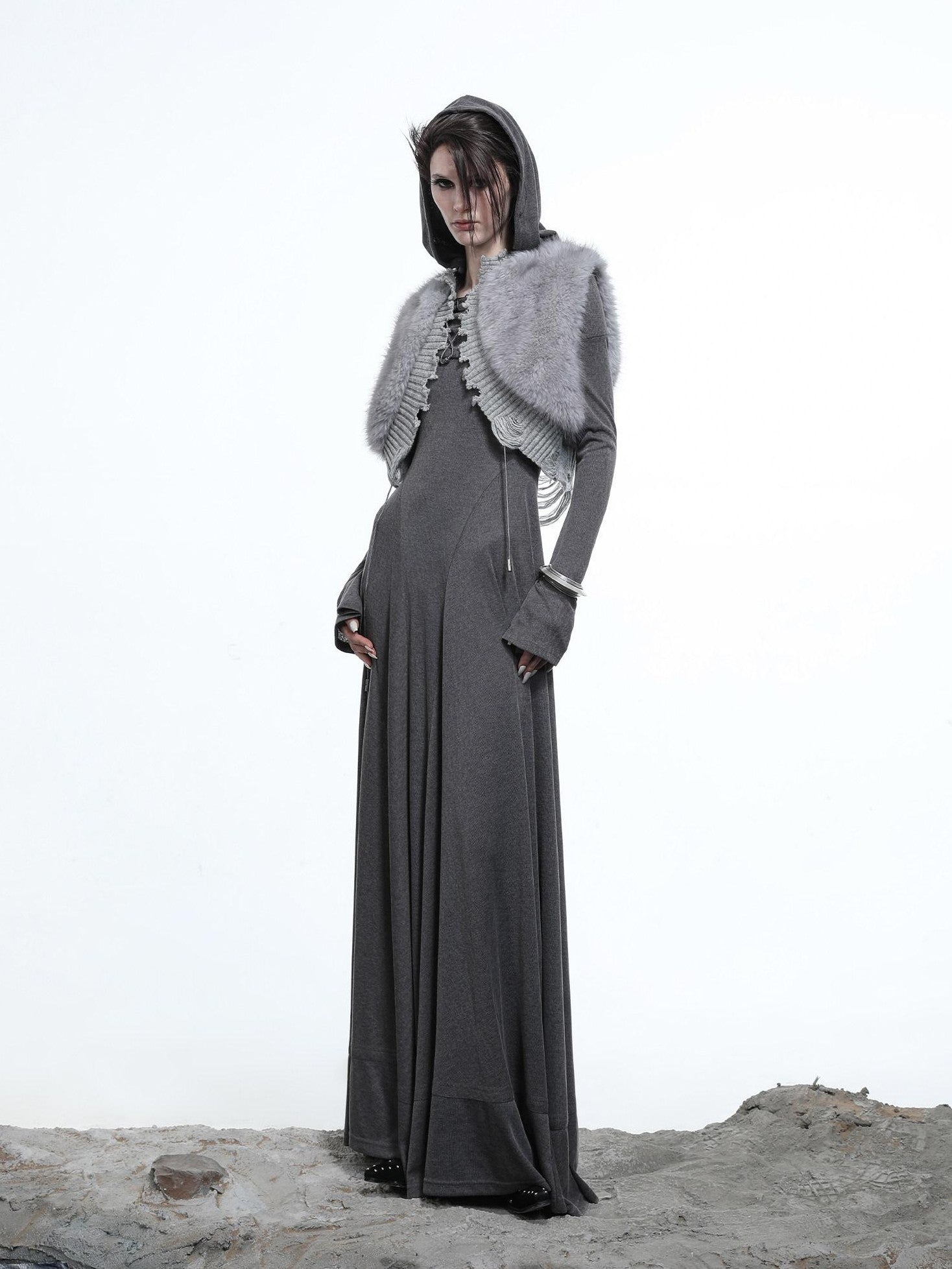 NORTH NODE Shaggy Knitted Patchwork Layered Women&