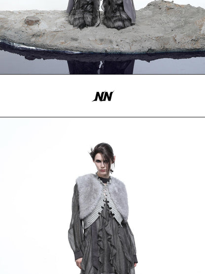 NORTH NODE Shaggy Knitted Patchwork Layered Women&