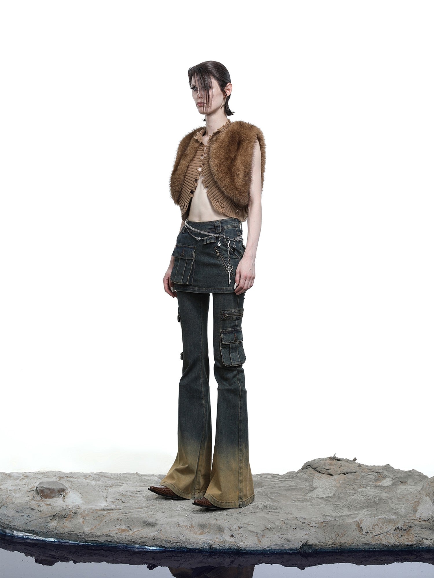 NORTH NODE Shaggy Knitted Patchwork Layered Women&
