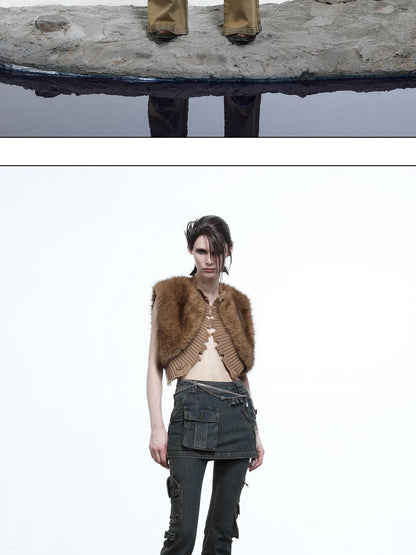 NORTH NODE Shaggy Knitted Patchwork Layered Women&