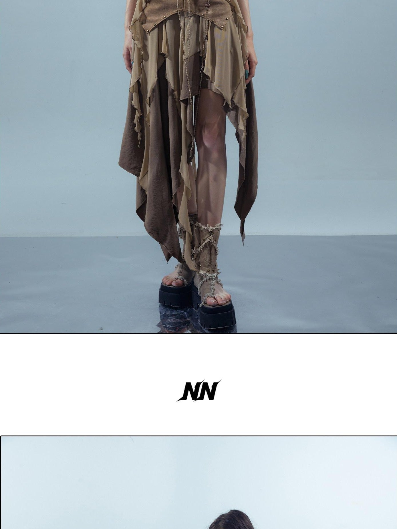 NORTH NODE Sheer Layered Patchwork Asymmetric Women&