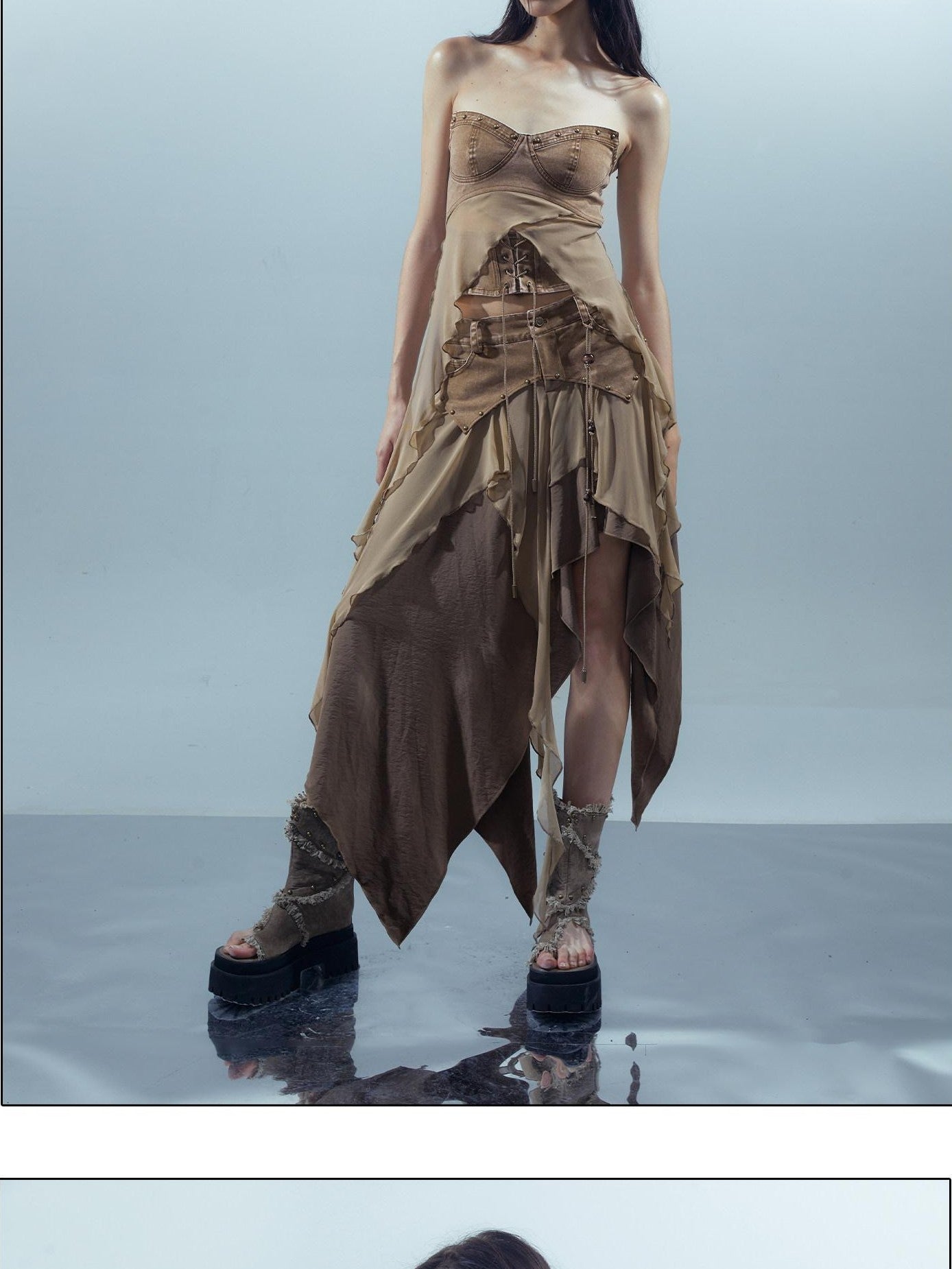 NORTH NODE Sheer Layered Patchwork Asymmetric Women&