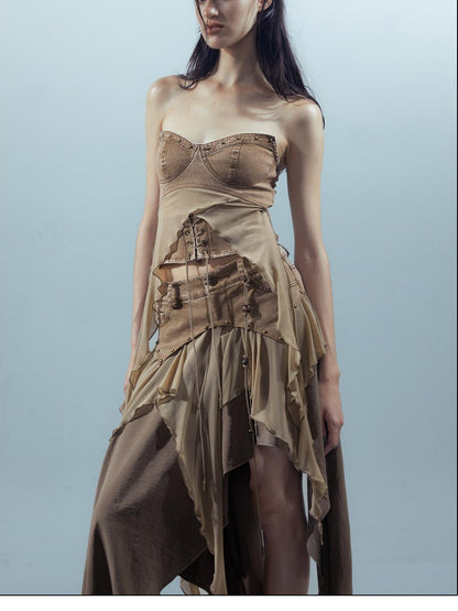 NORTH NODE Sheer Layered Patchwork Asymmetric Women&