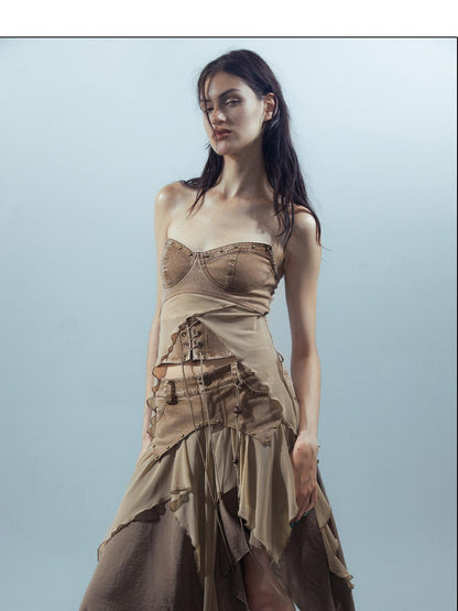 NORTH NODE Sheer Layered Patchwork Asymmetric Women&