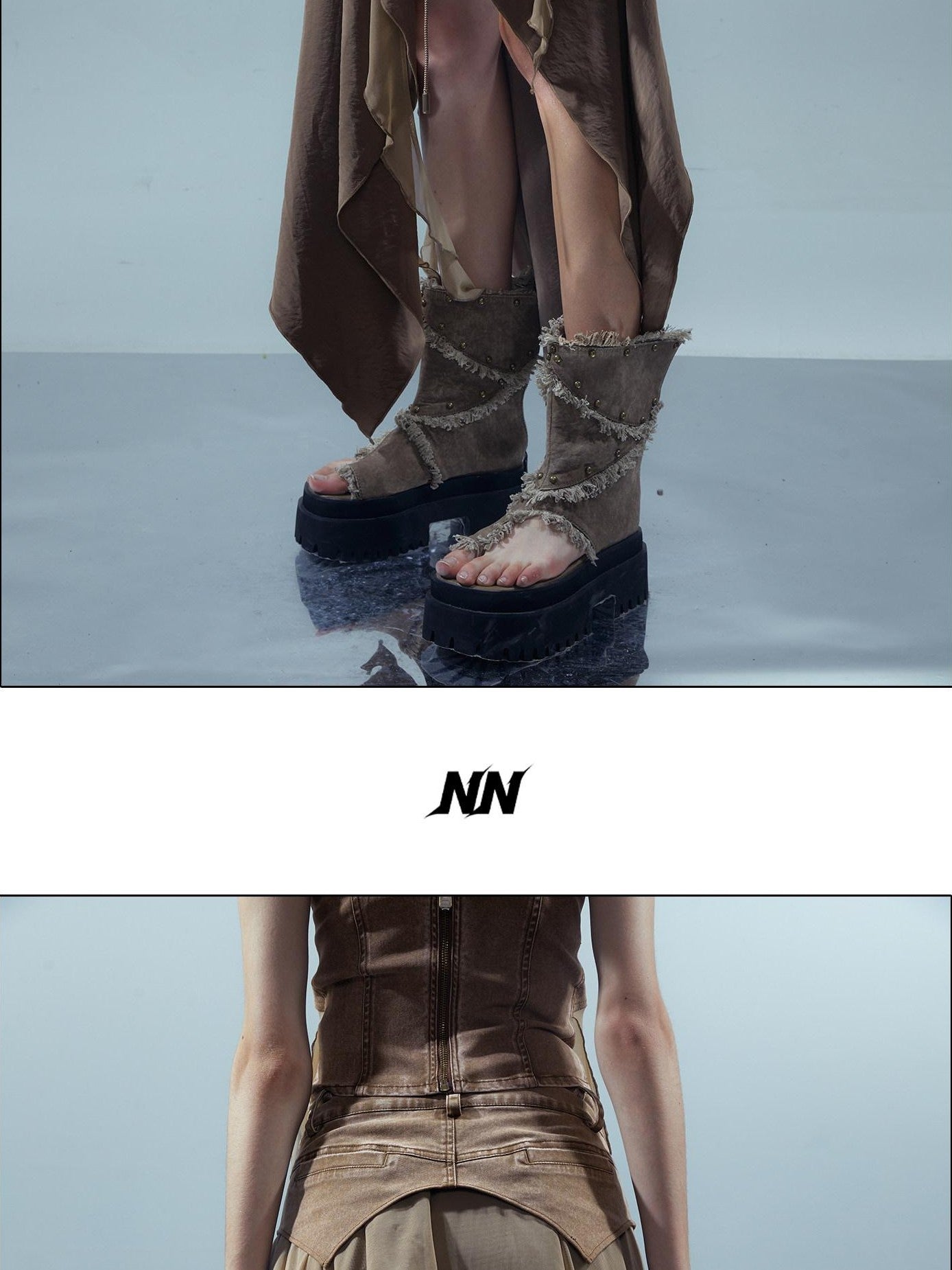 NORTH NODE Sheer Layered Patchwork Asymmetric Women&