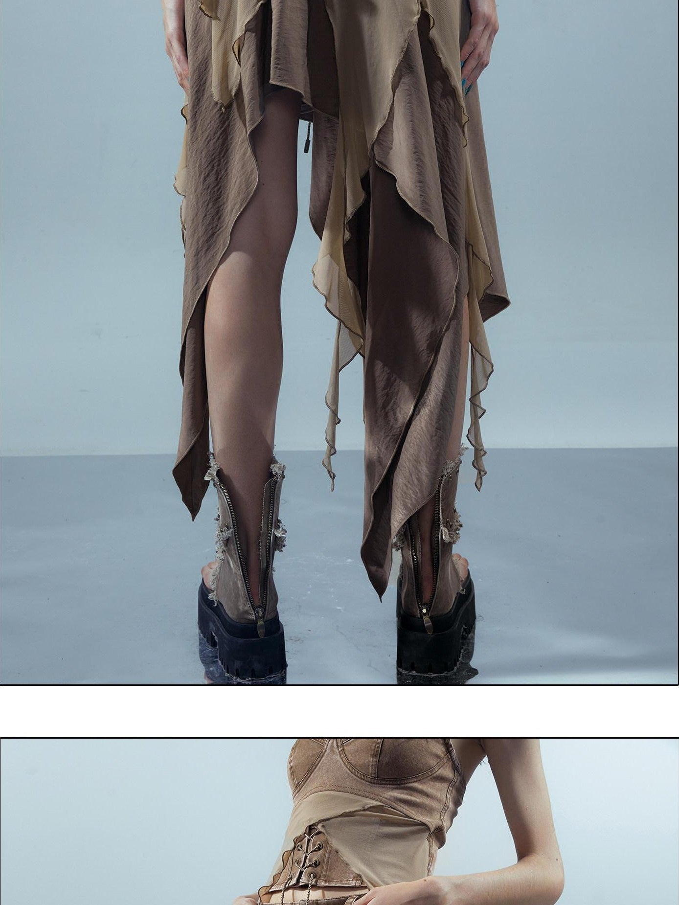 NORTH NODE Sheer Layered Patchwork Asymmetric Women&