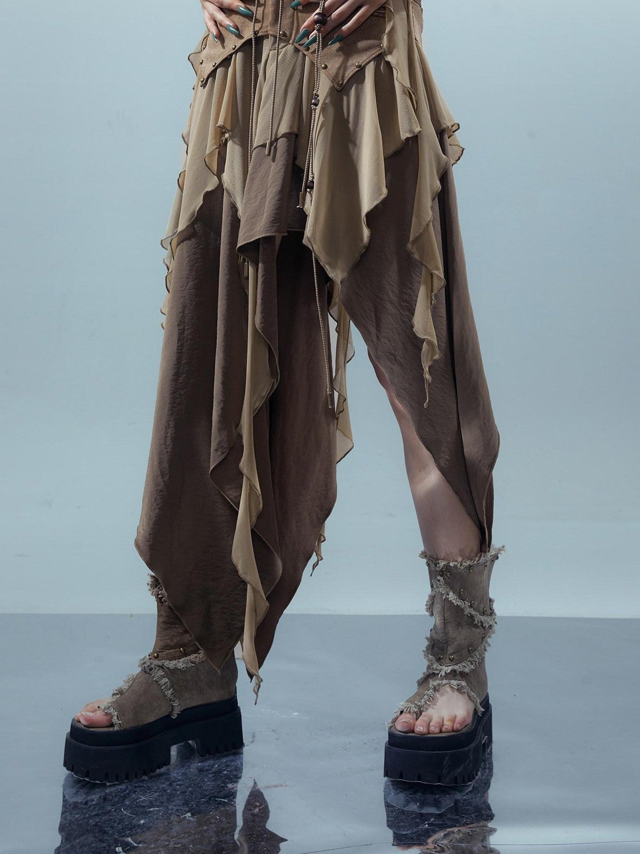 NORTH NODE Sheer Layered Patchwork Asymmetric Women&