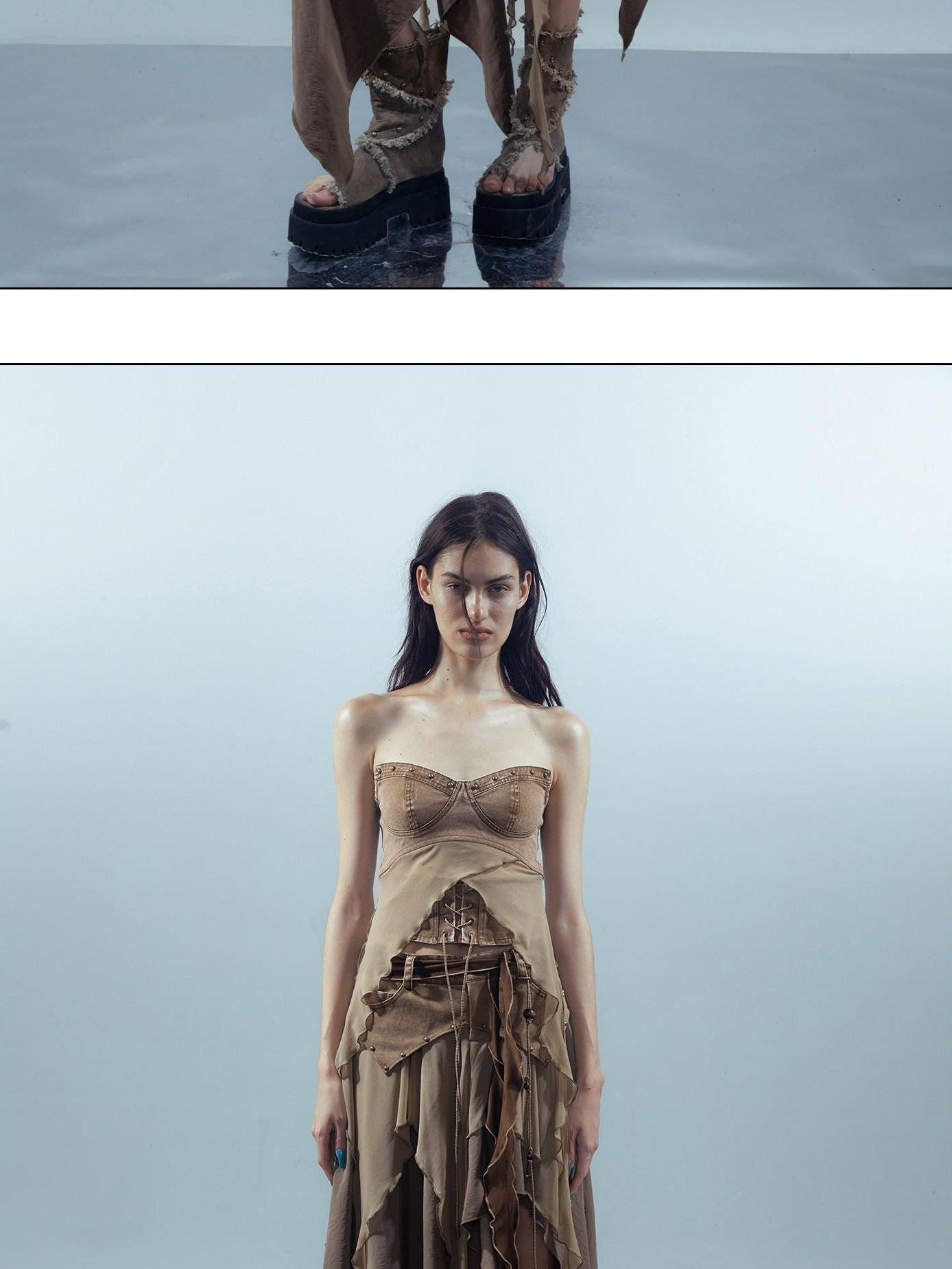 NORTH NODE Sheer Layered Patchwork Asymmetric Women&