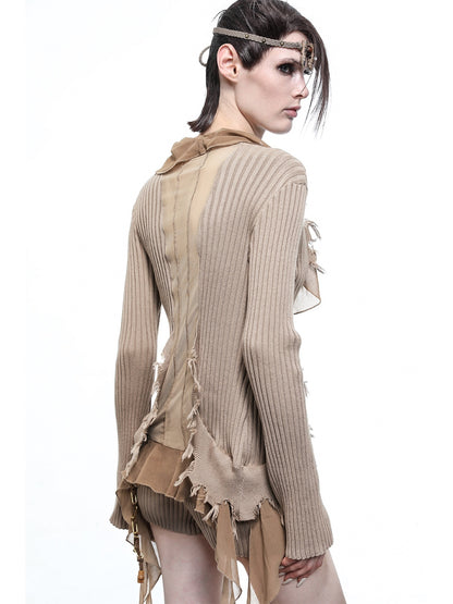 NORTH_NODE_Sheer_Mesh_Splice_Tie_Front_Deconstructed_V-neck_Women&
