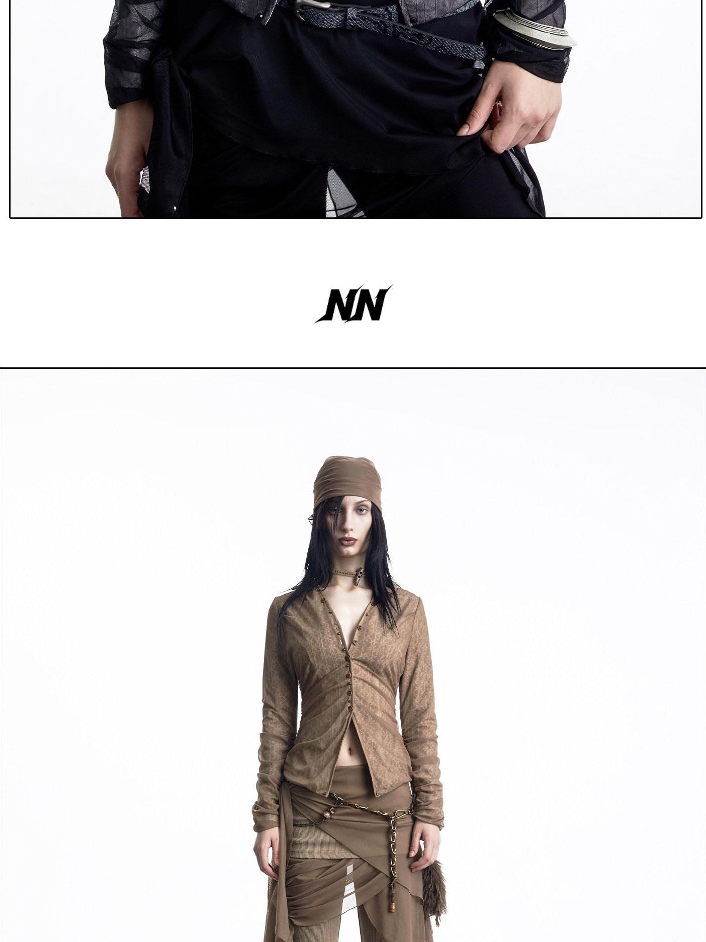 NORTH NODE Sheer Mesh Spliced Pleated Short Slim V-neck Women&