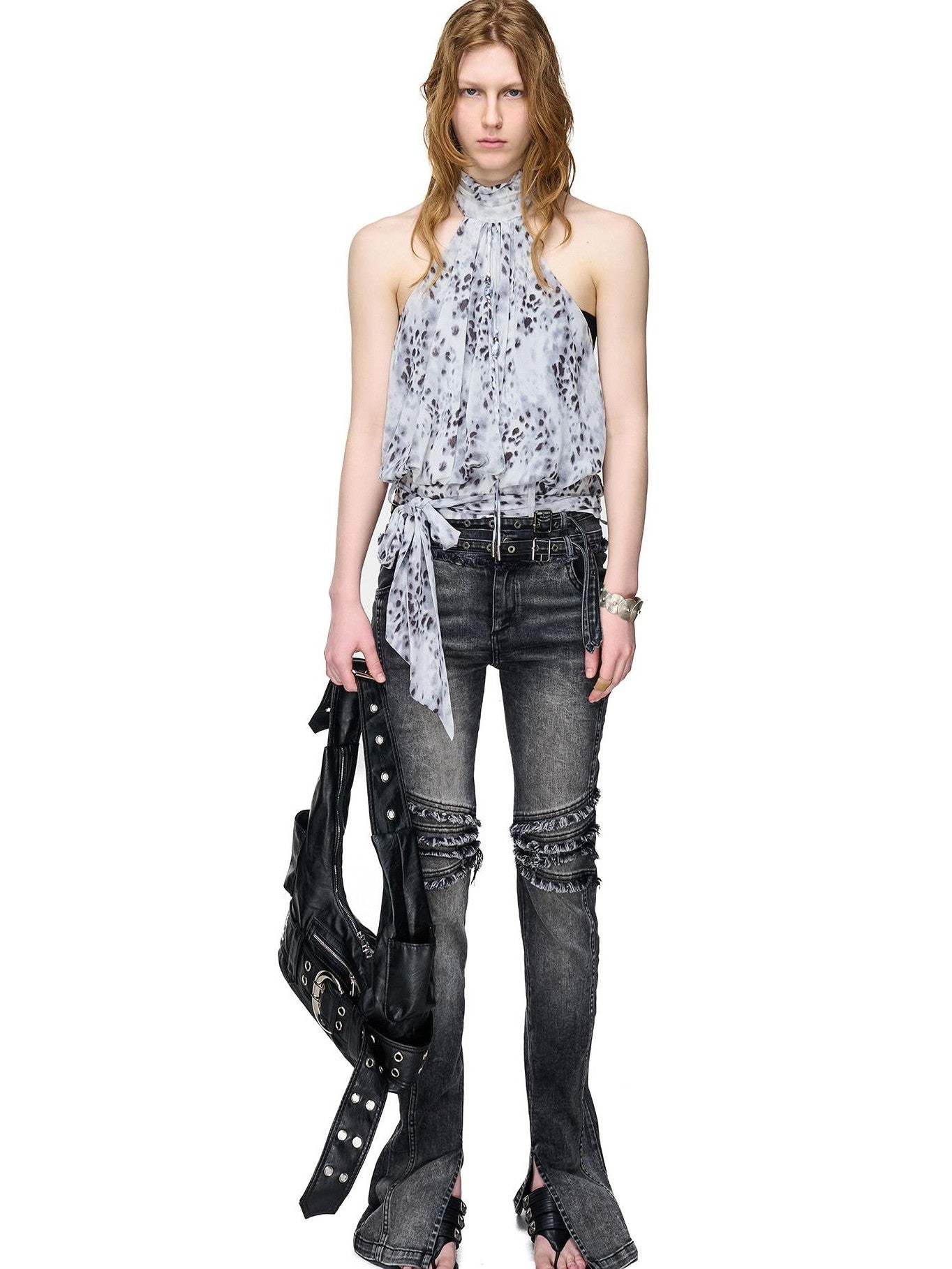 NORTH NODE Sheer Polka Dot Beaded Ruched Pleated Women&