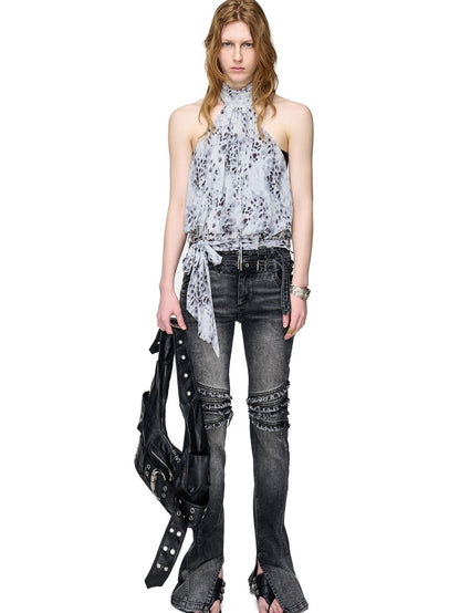 NORTH NODE Sheer Polka Dot Beaded Ruched Pleated Women&