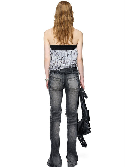 NORTH NODE Sheer Polka Dot Beaded Ruched Pleated Women&