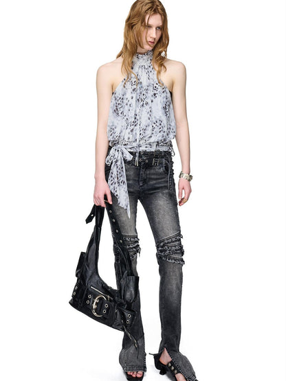 NORTH NODE Sheer Polka Dot Beaded Ruched Pleated Women&