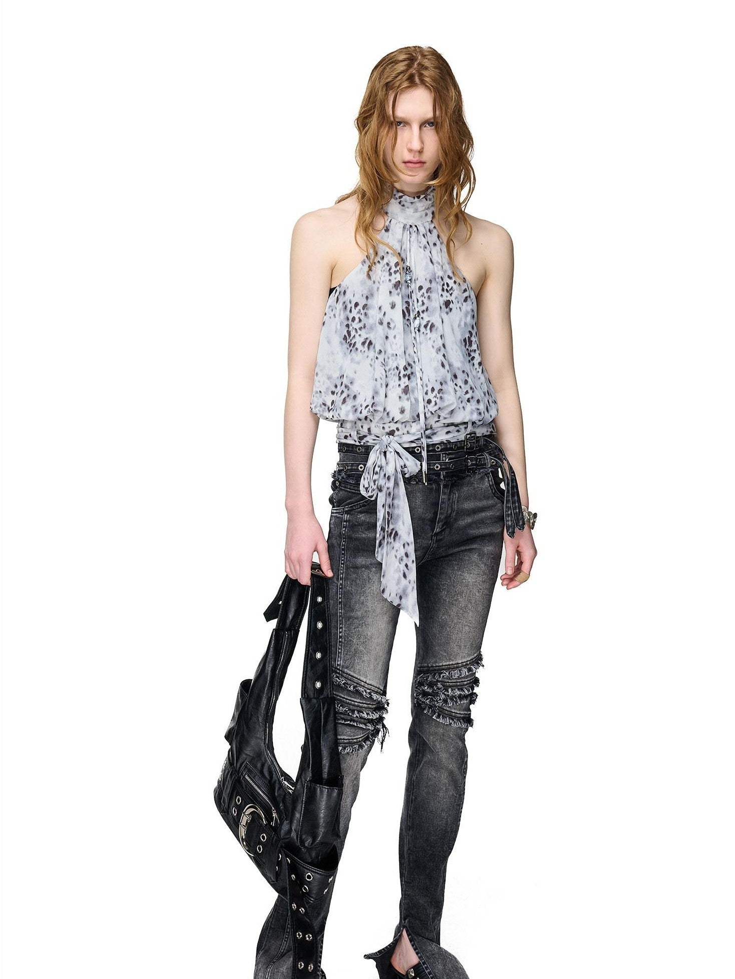 NORTH NODE Sheer Polka Dot Beaded Ruched Pleated Women&