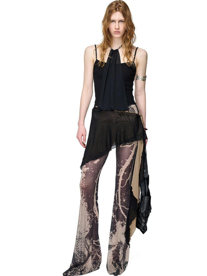 NORTH NODE Sheer Printed Asymmetrical Ruffle Hip Cover Women&