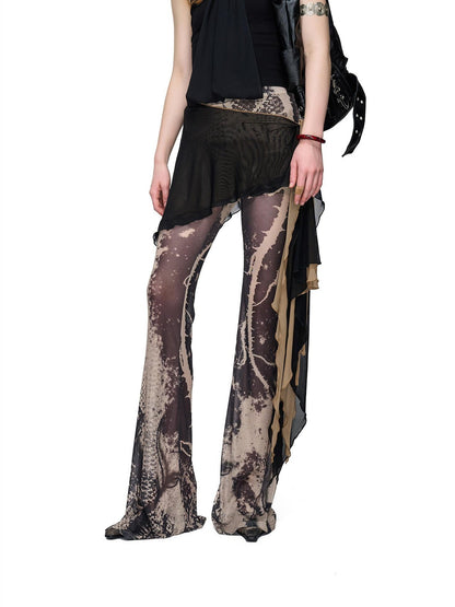 NORTH NODE Sheer Printed Asymmetrical Ruffle Hip Cover Women&