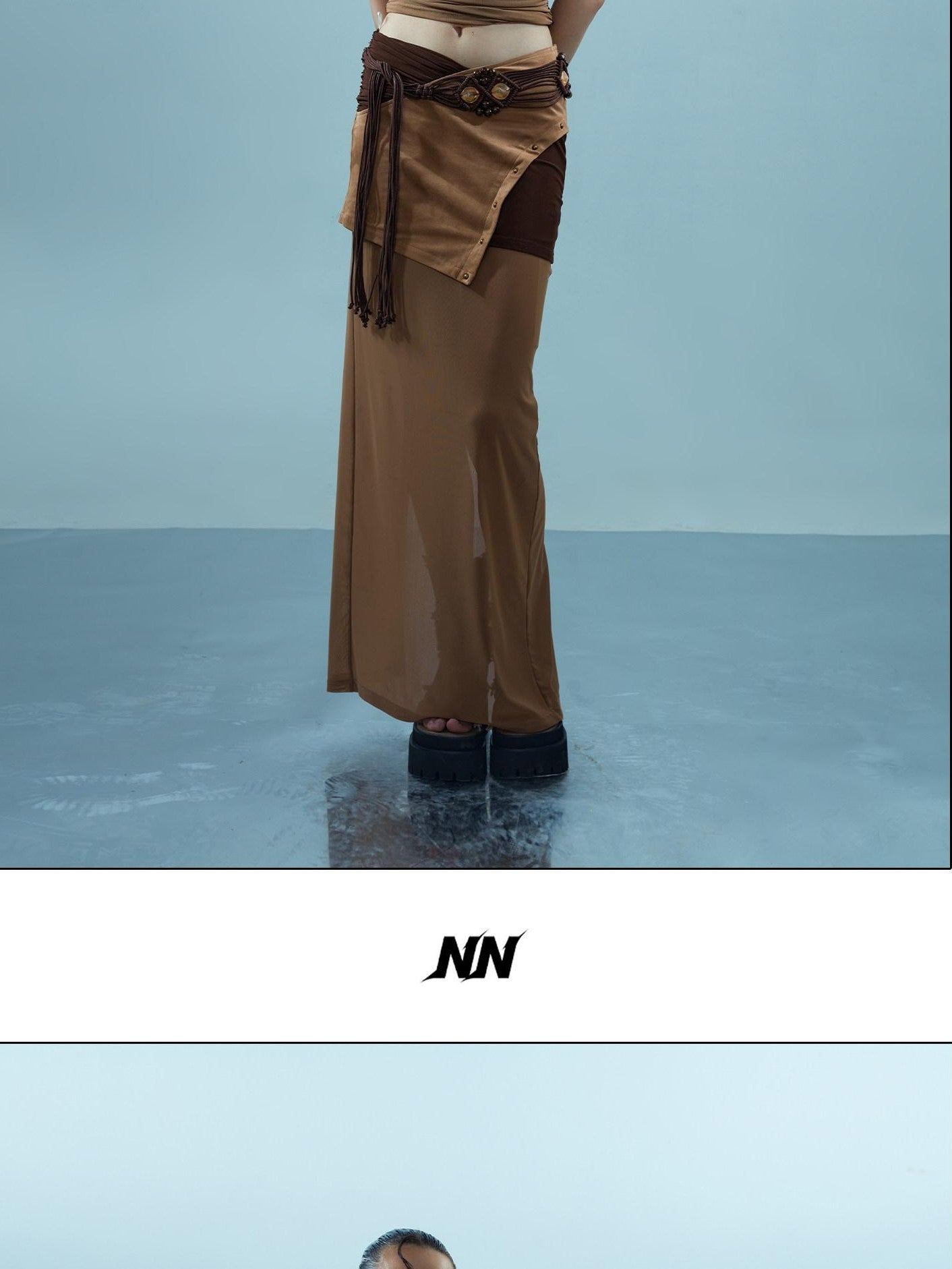 NORTH NODE Sheer Rivet Studded Spliced Panelled Patchwork Women&
