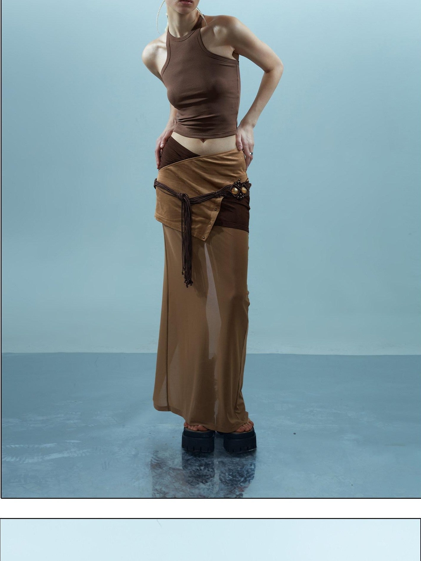 NORTH NODE Sheer Rivet Studded Spliced Panelled Patchwork Women&