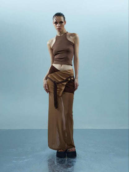 NORTH NODE Sheer Rivet Studded Spliced Panelled Patchwork Women&