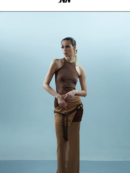 NORTH NODE Sheer Rivet Studded Spliced Panelled Patchwork Women&