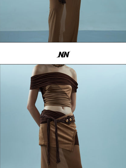 NORTH NODE Sheer Rivet Studded Spliced Panelled Patchwork Women&