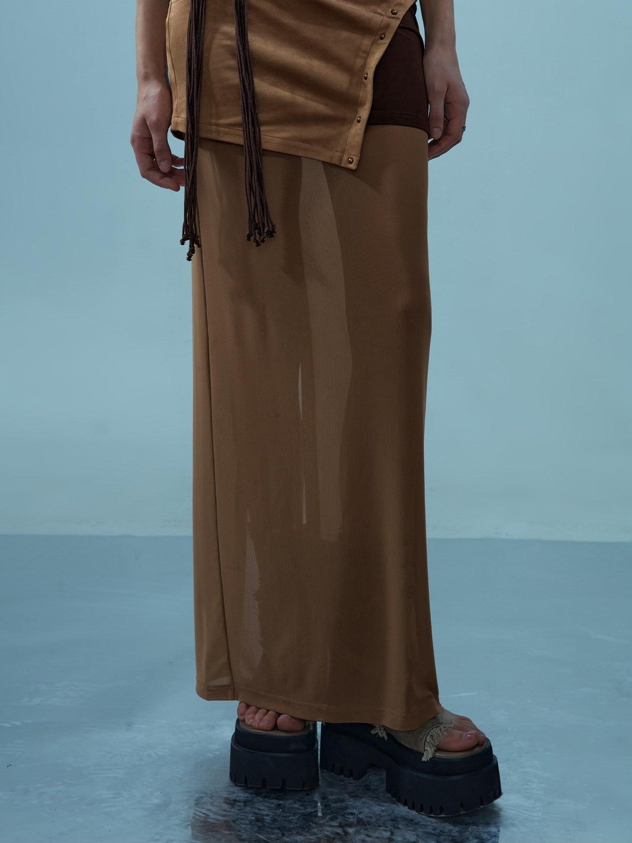 NORTH NODE Sheer Rivet Studded Spliced Panelled Patchwork Women&