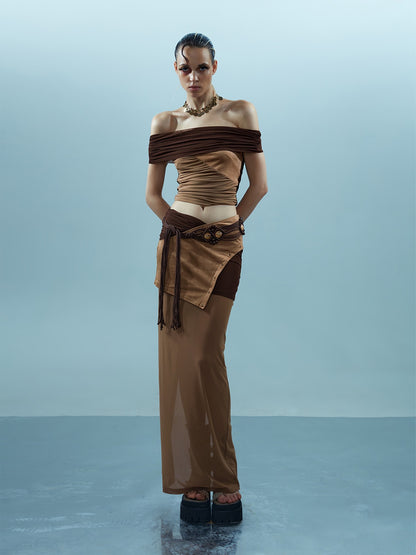 NORTH NODE Sheer Rivet Studded Spliced Panelled Patchwork Women&