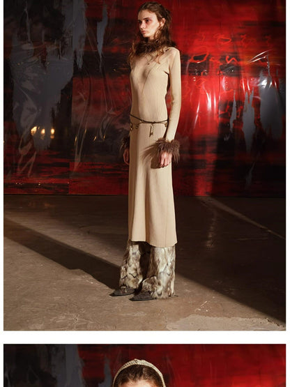 NORTH NODE Sheer Spliced Knit Fur Collar Women&