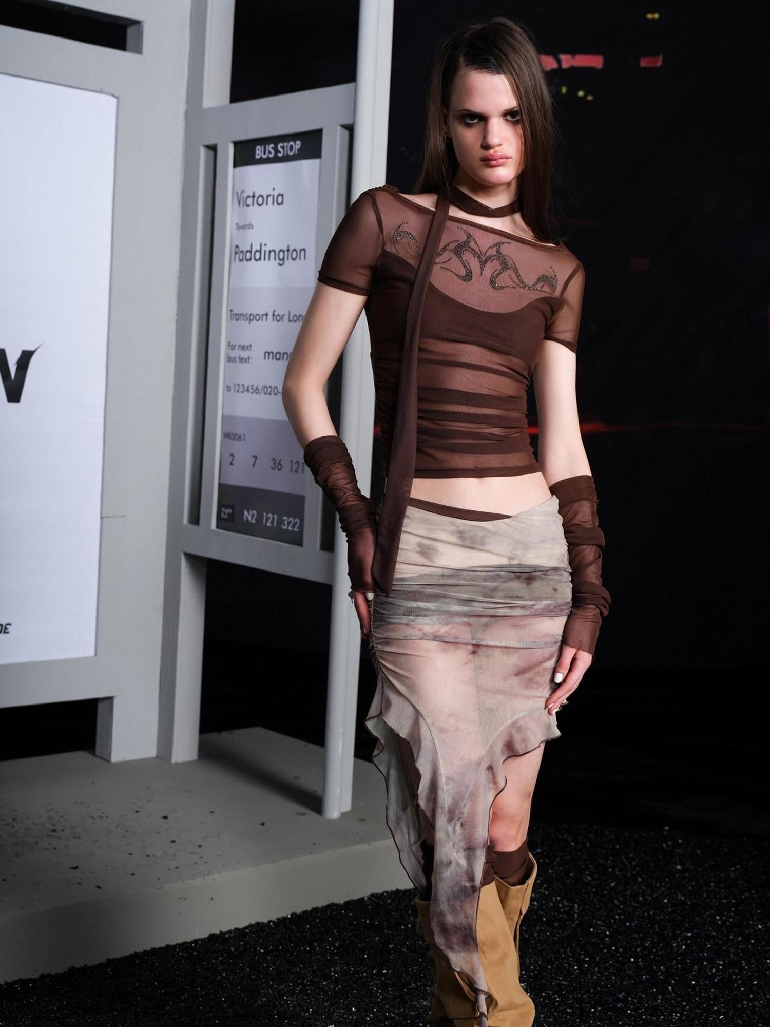 NORTH NODE Sheer Tie Dye Ruffle Lettuce Hem Women&