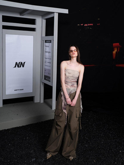 NORTH NODE Sheer Tie Dye Ruffle Lettuce Hem Women&