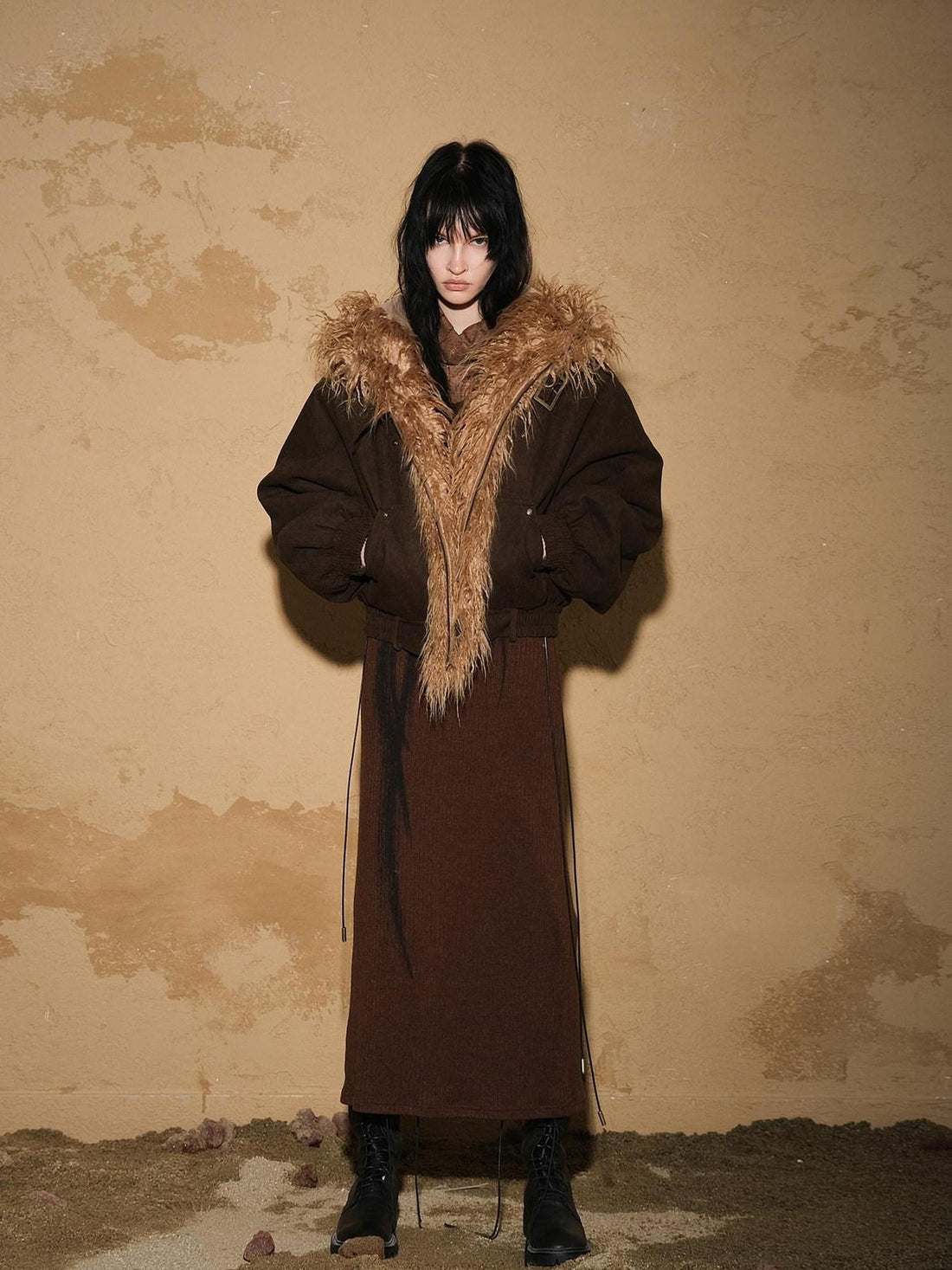 NORTH NODE Short Cropped Faux Fur Patchwork Women&