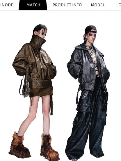 NORTH NODE Short Distressed Stand Collar Loose Fit Thickened Women&