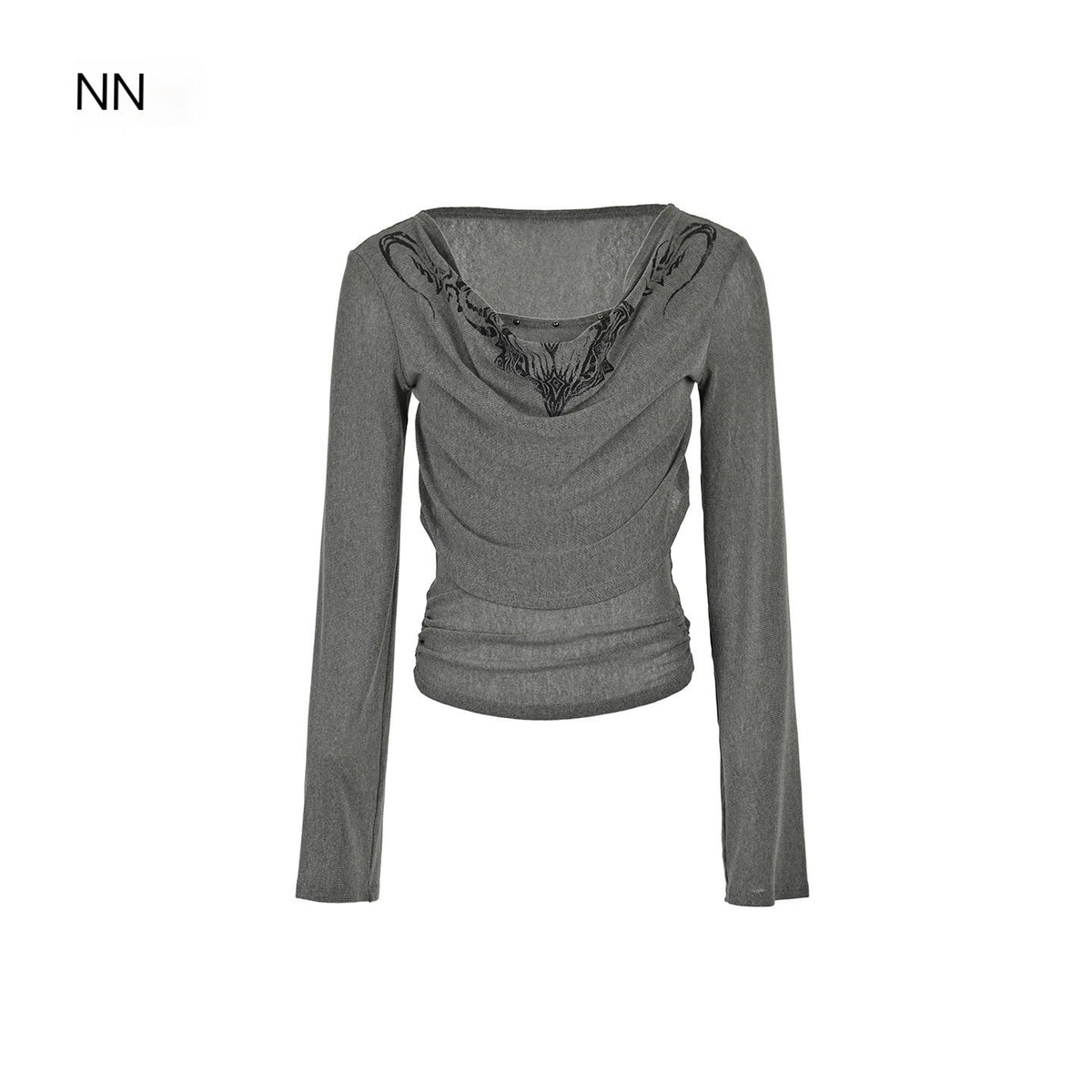 NORTH_NODE_Siren_Print_Fake_Layer_Draped_Neck_Women&