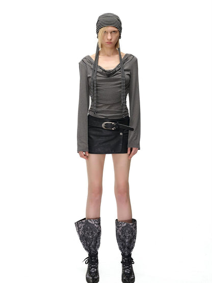 NORTH NODE Siren Print Fake Layer Draped Neck Women&
