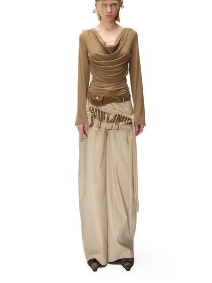 NORTH NODE Siren Print Fake Layer Draped Neck Women&