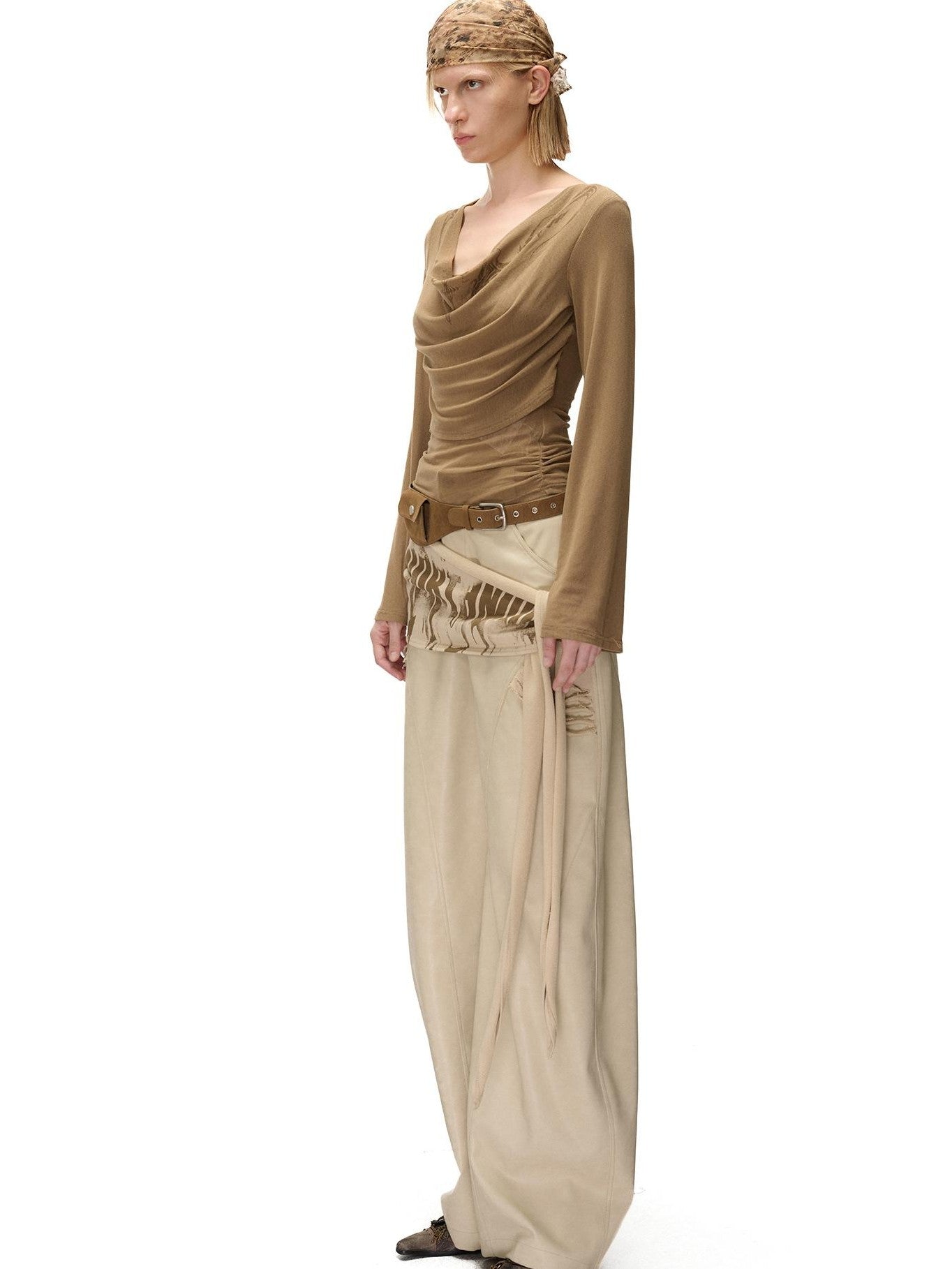 NORTH NODE Siren Print Fake Layer Draped Neck Women&